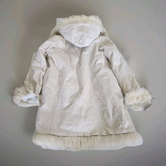 Women's Cream Faux Fur Trim Hooded Coat - Picture 16 of 16
